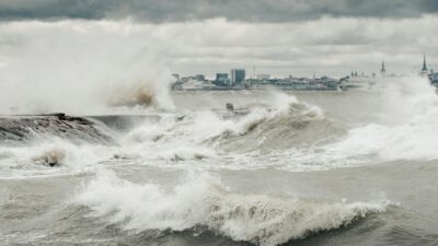 Grafik perbandingan suhu permukaan laut menampilkan pola hangat El Nino dan pola dingin La Nina