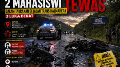 2 Mahasiswi Tewas dalam Tabrakan di Jalan Trans Halmahera, 2 Luka Berat